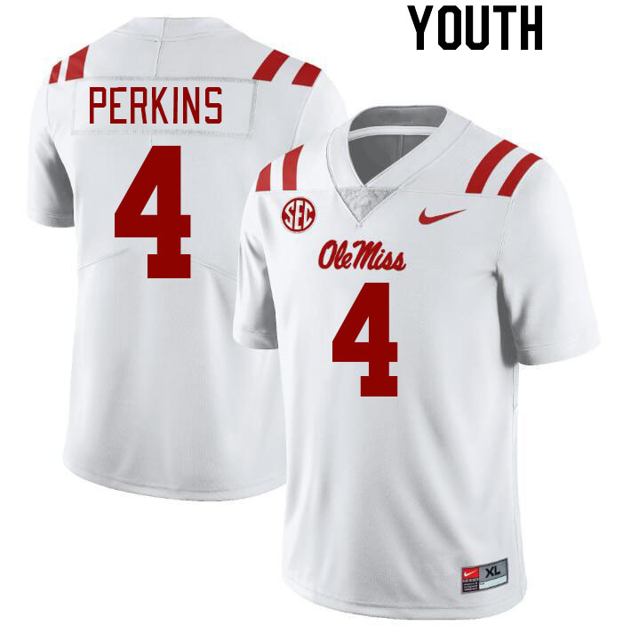 Youth #4 Suntarine Perkins Ole Miss Rebels College Football Jerseyes Stitched Sale-White